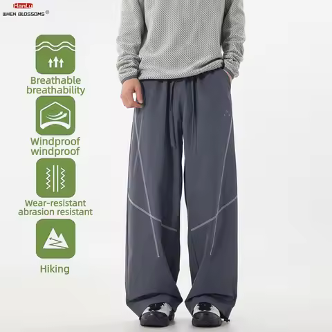 Men's 2026 Technical Cargo Pants Contrast Stitch Cross Detail Adjustable Hem Loose Straight Leg Outd