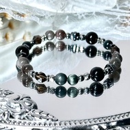 守候 - 醫療鋼配飾水晶手鍊 - 黑碧璽、鷹眼石、星輝骨幹