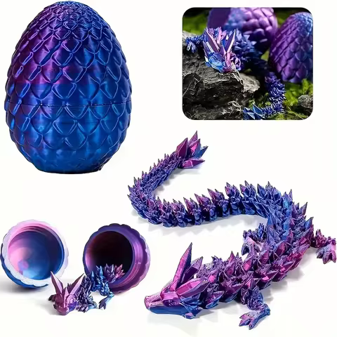 1pc diamond dragon with egg Set, Pen Container, Laser Light Holographic 3D Printed Fidget Dragon Wit