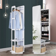 Mirror Full Length Standing Mirror Full Length Internet Celebrity Full-Length Mirror Floor Mirror with Cosmetic Cabinet Clothes Rack Integrated Rotatable  落地镜