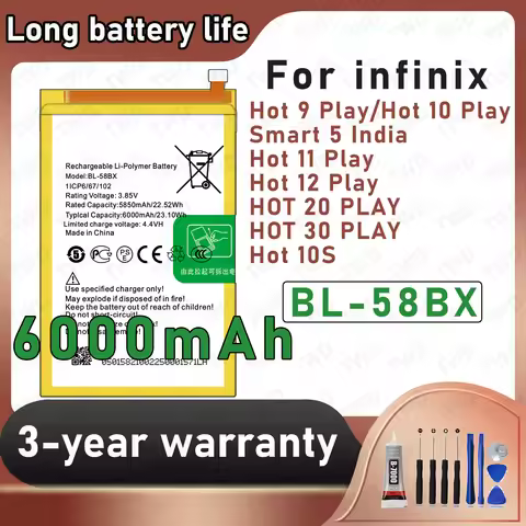 BL-58BX Large capacity Battery For infinix Hot 9 Play/Hot 10 Play/Hot 11 Play/Hot 12 Play/Hot 10S Ba