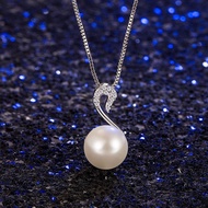 A akoya Simple Pearl Necklace Women Diamond-Studded Shell Beads White Swan Pendant Box Chain Adjusta