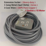 Extension Socket Heavy-Duty 13amp 1 Gang Metal Clad Switch Socket Wire 3 Core 40/076 100% Pure Coppe