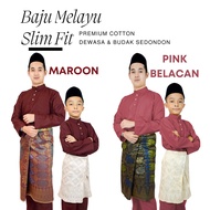 Baju Melayu Warna Maroon / Warna Pink Belacan Baju Melayu Slim Fit Cotton / Baju Melayu Dewasa & Bud