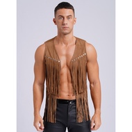 【Ready Stock】Men Faux Suede Tassel Vest for Cowboy pakaian koboi lelaki baju vest