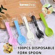 100pcs Disposable Fork Spoon / Dessert Spoon Individually Packed Fruit Fork Birthday Cake Spoon Disp