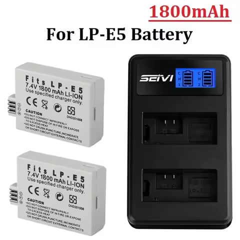 1800mAh LP-E5 LP E5 LPE5 Battery LED Dual Charger for Canon EOS Rebel XS, Rebel T1i, Rebel XSi, 1000