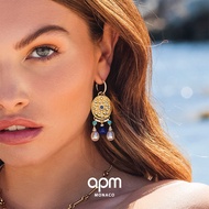 APM Monaco Roman Style Design Pendant Single Tag and Pearl Circle Earrings Original Design Earrings