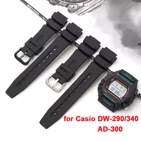 Resin Rubber Replacement Watch Band for Casio DW-290 DW-340 AD-300 Men Black Sport Waterproof Silico