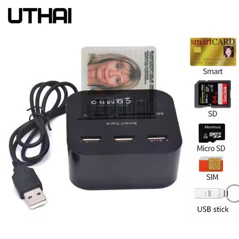 UTHAI X03 Smart Tax Return USB 2.0 Bank ID Card Smart Card Reader CACDATM IC SIM SD TF 3 Ports HUB f