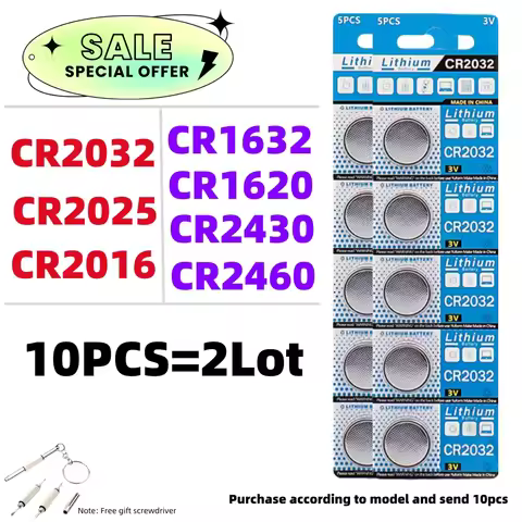 10PCS CR2032 Boutton Cell Battery CR2025 CR2016 CR2012 CR1632 CR1620 CR1216 3V Lithium Batteries for