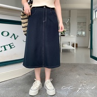 CCGIRL Medium Large Size American Retro Line Slim-Fit Denim Long Skirt (Back Elastic) -Suitable For 
