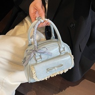 2025 New Women's Shoulder Bag Sweet Bow Crossbody Bag Lace Design Simple Versatile Hand-held Bowling