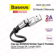 Cáp sạc mini Baseus Nimble Type-C Portable sạc nhanh 2A cáp dẹt chống rối chống gãy gập dài 23cm