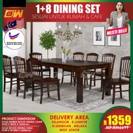 CT102WT CC61122C 1+8 Seater 6.5 Feet Solid Wood Dining Set Kayu High Quality Turkey Fabric Chair / D