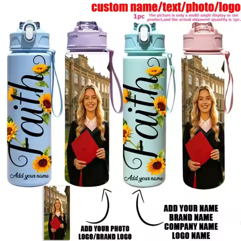 Personalized 25oz Faith Text Pattern Water Bottle Custom Picture & Text for Graduation Back to Schoo