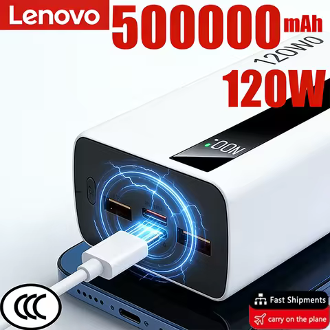 Lenovo 2026 500000mAh Ultra Large Capacity 3C PowerBank 120W Fast Charging Portable Digital Display 