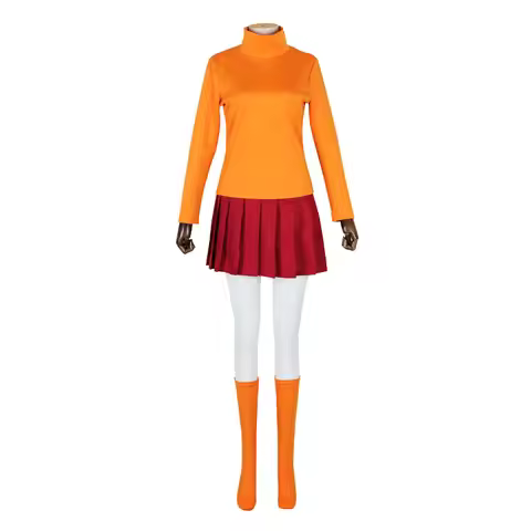 Anime Velma Cosplay Costume Orange Top Skirt Socks Halloween Carnival Party Role Play Uniform Set Wo