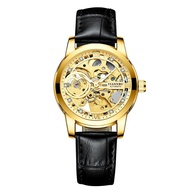 Brand counter fully automatic mechanical watch female waterproof leather tourbillon hollow out luminous ladies wrist watch casual watch