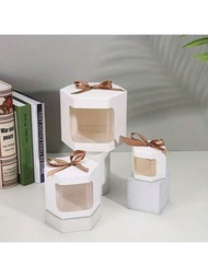 10 件新款白色展示窗透明緞帶折疊紙盒糖果禮盒兒童婚禮禮盒、生日禮物、派對禮物盒