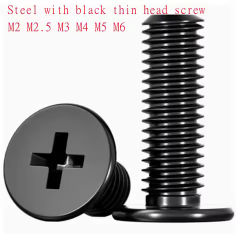 10pcs-50pcs Flat Black Steel Cross Phillips Ultra Thin Flat Wafer Head Screw CM M1.6 M2 M2.5 M3 M4 M