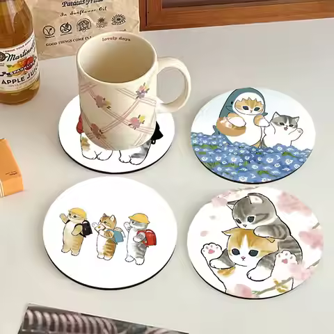 Cute Cartoon Mofusand Round Wooden Coasters Suitable For Restaurants And Coffee Home Gift Choice Hol
