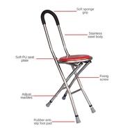 Anti-Slip Walking Stick for the Elderly Stainless Steel 3/4 Legs Folding Cane With Seat Tongkat Keru