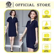 Đầm Linen nữ dáng ngắn suông, cổ tàu ngắn tay thiết kế cơ bản Đũi Việt