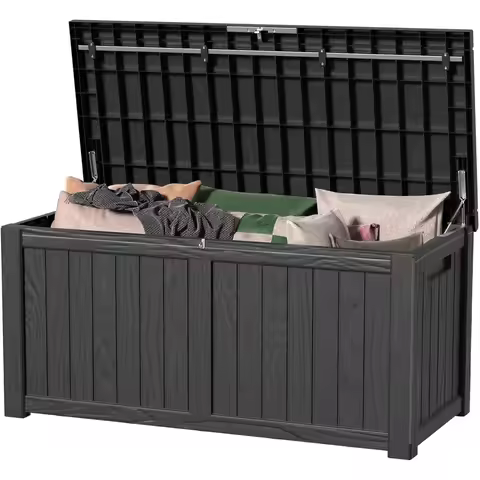 150 Gallon Waterproof Outdoor Storage Box,Resin Deck Box,Lockable Outside Storage Box Container for 