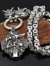 Dây chuyền đầu cổ điển, Dây chuyền mặt rìu chiến Raven Odin dành cho nam, Dây chuyền thép không gỉ, 