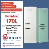 EuropAce 170L Retro 2-Door Refrigerator in Ivory White / Light Green ER 7178A