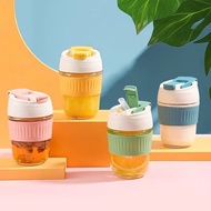 [LOCAL READY STOCKS] Cute Glass Bottle Coffee Drink Mug With Straw Tea Drinking Cup / Botol Air Kaca Comel Gelas Cawan
