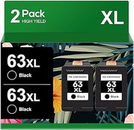Ink 63 XL 63XL Black for HP 63 HP63 Ink Cartridges for HP Printers for Envy 4520 4512 4516 Officejet 5260 5252 3830 3833 4655 5255 Deskjet 1112 2130 3630 3634 Printer (Black, 2-Pack)