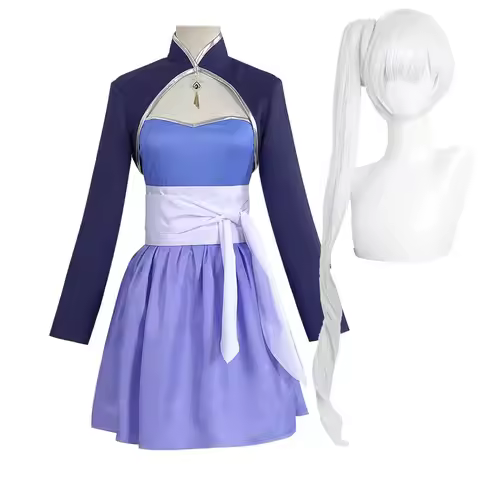 Women Halloween Performance Anime RWBY Ice Queen Weiss Schnee Cosplay Blue Dress Costume Or Wig