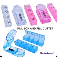 (RANDOM COLOR PILL COMPARTMENT BOX W PILL CUTTER ) / PILL PORTABLE STORAGE BOX WITH PILL CUTTER