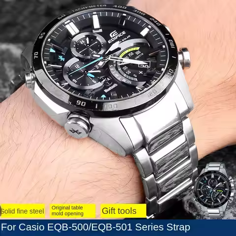 For Casio Precision Stainless Steel Watch strap EQB-501 EQB-500 EQB-800 Series Curved End Watch Chai