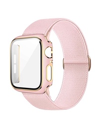 2 correas para Apple Watch + funda para Apple Watch, protector de pantalla dos en uno antirrayas, color rosa con marco de material duro de PC en oro rosa, funda protectora y correa de Apple Watch ajustable y liviana de resina rosa, adecuada para Apple Watch Ultra 2 1 Se S9 8 7 6 5 4 3 2 1 Serie 38mm40mm41mm42mm44mm45mm Apple Watch Lovers Regalo Plata Apple Watch Band Apple Watch Correa Apple Watch Case