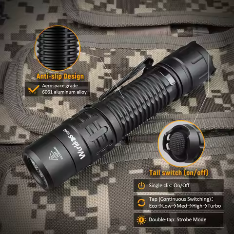 Wurkkos TD02 Tactical Flashlight 18650 EDC Rechargeable Light 2000LM SST40 LED Green Flashlight IPX8