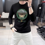 New Men's Slim Fit Comfortable Breathable round Neck Rhinestone Letter European Goods Long Sleeve T-