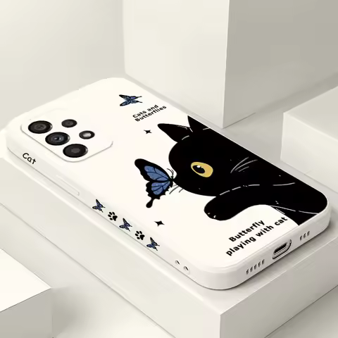 Cat Butterfly Case For Samsung Galaxy A73 A53 A33 A23 A13 A03 A72 A52 A52S A32 A22 A12 A02 A02S A71 
