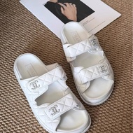 Chanel香奈兒白色雙Clogo 新款魔術貼涼拖鞋38碼