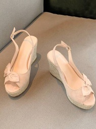 女士楔型厚底涼鞋魚嘴楔型涼鞋2024年韓國夏季新款海綿蛋糕鞋經典高跟厚底防水平臺羅馬鞋潮流