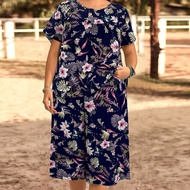 Plus Size Round Neck Loose Fit Short Sleeve Round Neck T-Shirt & 7/8 Pants 2pcs/Set,Summer Clothes,V