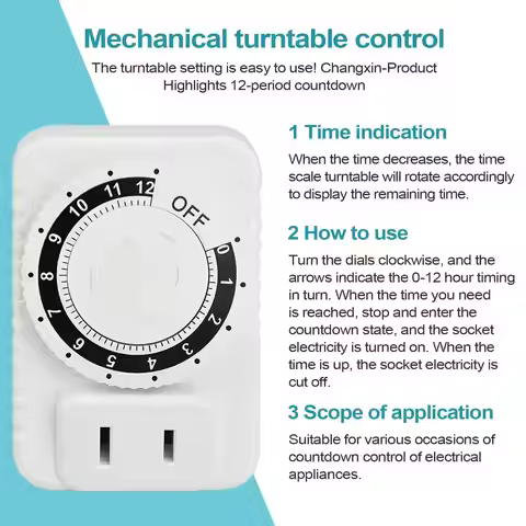 12Hour Cyclic Timer Switches Kitchen Timer Outlet Universal Timing Socket Mechanical Timer US Plug T