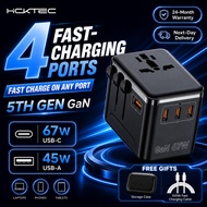 HCKTec Universal Travel Adapter GaN 45W/65W/100W USB+Type C Fast Charging International Travel Plug