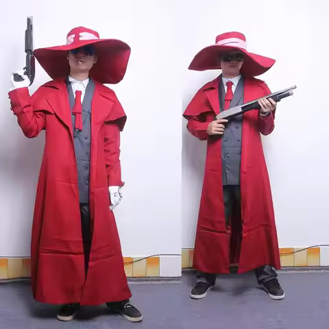 CyAnime Comic Hellsing Alucard Cosplay Costume Red Trench Alucard Van Cosplay Vampire Hat Costume Ha