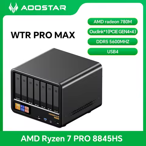 AOOSTAR Mini PC WTR MAX NAS AMD Ryzen 7 PRO 8845HS 6×3.5" HDD+5×M.2 SSD With Oculink DDR5 ECC Dual 2