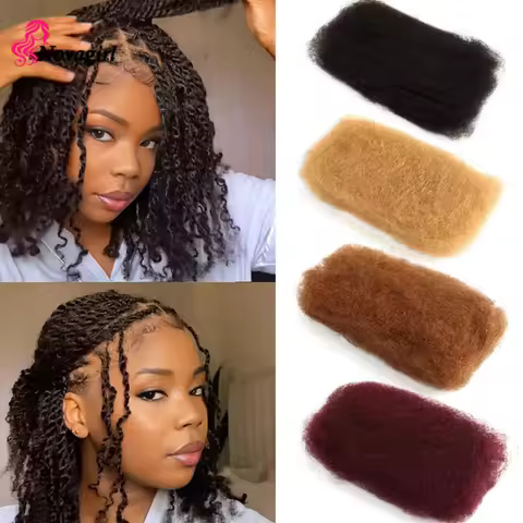4C Afro Kinkys Curly Bulk Hair 4#30#27#Burgundy 30g/50g Fluffy Human Hair Braiding Bulk Extensions f