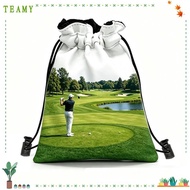 TEAMY Drawstring Golf Tee Bag, with Hook PU Leather Golf Valuables Pouch, Lightweight Water-resistan