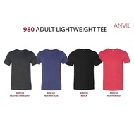Anvil 980 T-Shirt Unisex Adult Lightweight Tee - Black/HeatherRed/HeatherBlue/HeatherDarkGrey